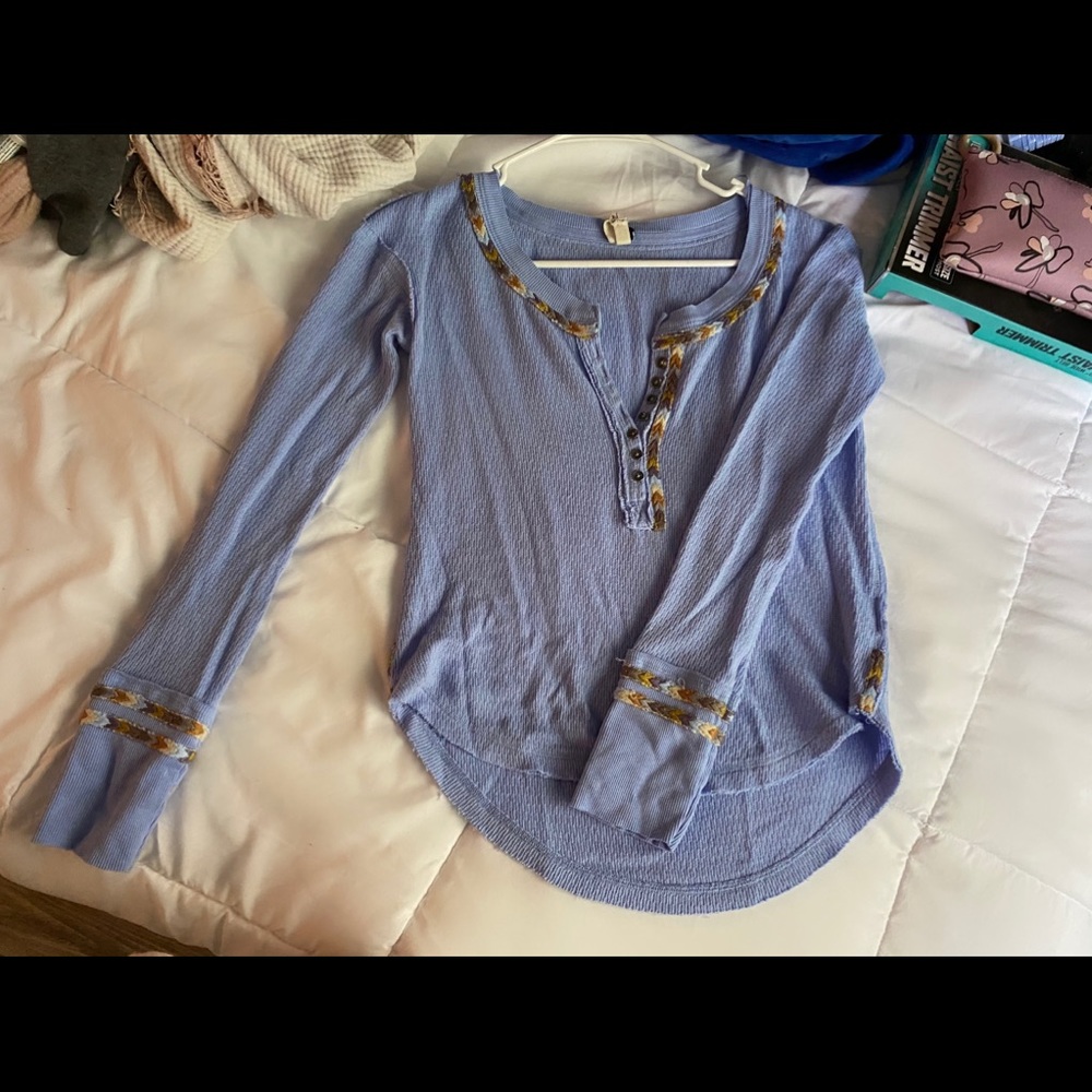 Blue long sleeve with crochet details